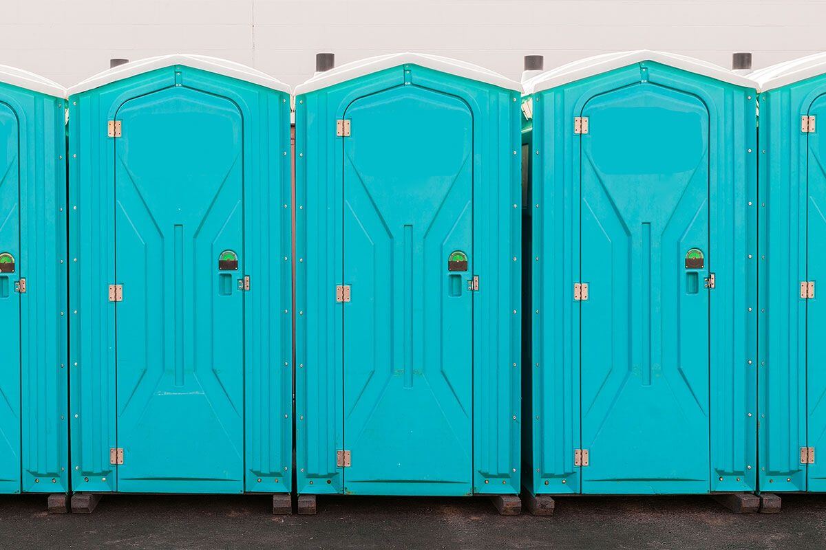 Industrial portable restroom units at a plant in Newburgh, New York State