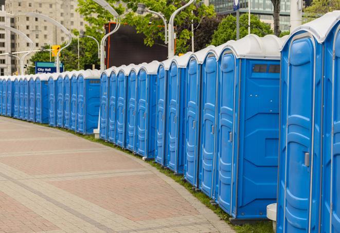 Seasonal porta potty units set up at a Newburgh, New York State venue